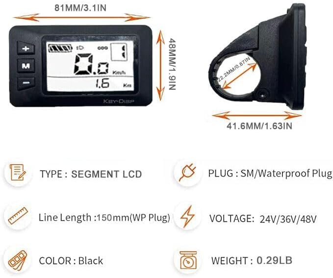 Écran LCD Vélo Électrique NULKOMMA Key-Disp KD21C - 36V/48V - Étanche - Affichage Vitesse, Batterie