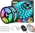 Lepro 65.6ft LED Strip Lights, Ultra-Long RGB 5050 LED Strips with Remote Controller and Fixing Clips, Color Changing Tape Light with 12V ETL Listed Adapter for Bedroom, Room, Kitchen, Bar(32.8FTX 2)