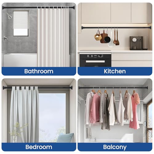 Image of Tension Shower Curtain Rod Shower Pole 30-76 Inch No Drilling Adjustable Spring Tension Rod Curtain Rod for Bathroom Window or Closet Easy Install Stainless Steel Anti-Slip Matte Black