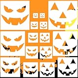 16 Pieces Halloween Pumpkin Stencils, Plastic Reusable Pumpkins Faces Stencil for Painting on Wood, Walls Art and Halloween Decoration