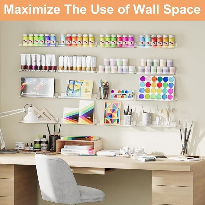 Image of Acrylic Floating Wall Shelves | 15-Inch Clear Invisible Display Shelf | Thick 3mm Transparent Wall Rack for Home, Office & Bathroom Decor (Pack of 4)