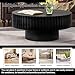 RUYICZB Round Fluted Wood Coffee Table Modern Handcraft Drum Coffee Tables Farmhouse Pedestal Tea Table Contemporary Circle Center Tables for Living Room Apartment,Black Round