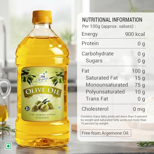 Image of LAXMI ORGANIC Pure Olive Oil 2 Litre | Cold Pressed Jaitun Ka Tel | 100% Pure Edible Oil for Cooking, Skin & Hair Care | Rich in Antioxidants & Vitamin E | Daily Use Healthy Oil