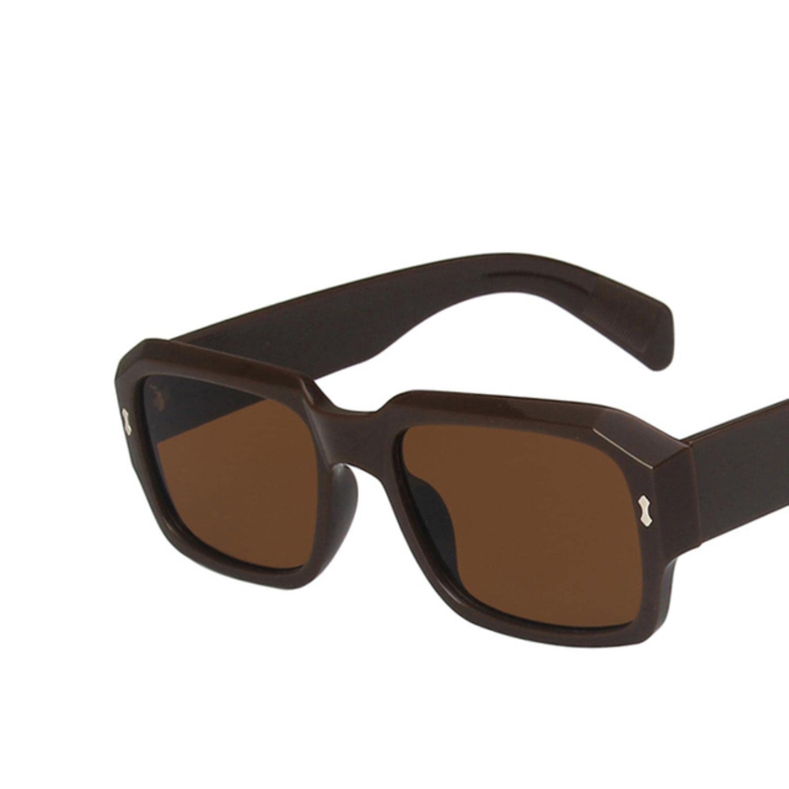 Stina Men's Browntea Personality Simple Small Frame Rice Nail Sunglasses Retro Polygonal Glasses Outdoor Street Shooting Trend Glasses Accessories Gift