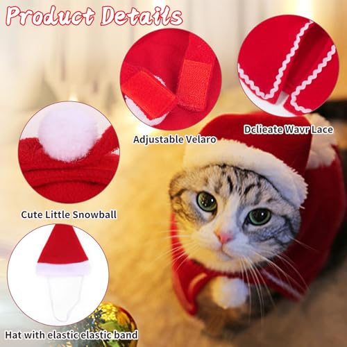 2 Pièces Costume Chat Chien Noël, Réglable Cape de Noel Bonnet de Noël, Déguisement Vêtements Tenue Noel Chien Chat, pour Petits Chiens Chats Chaton Cosplay Fête – Image 4