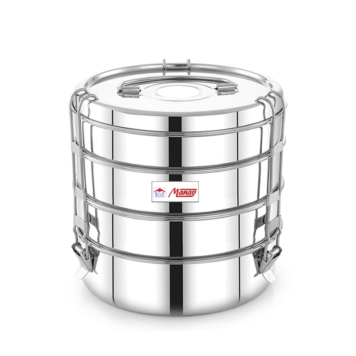 FUTENSILS Manav, scatola Tiffin in acciaio inox, modello a 4 ripiani, dimensioni 11 x 4 (con piastra singola tra ogni ripiano), utilizzata per viaggi in treno, regali e picnic, 5750 ml, diametro 17,8