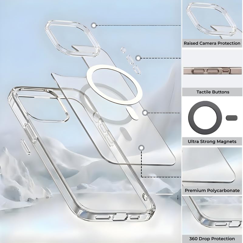 Image of Anti Yellow Clear Magnet Case for iPhone 12 Pro, Premium Polycarbonate, Ultra Strong Magnets, 360 Drop Protection, Raised Camera Protection, MagSafe Compatible