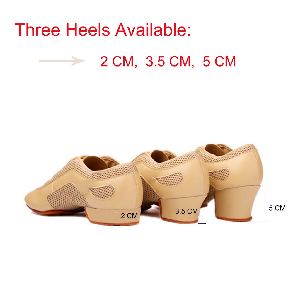 Scarpe da Ballo Latino Americano in Pelle Donna Tessuto Rete Suola Divisa Scarpe de Danza Classica Tacco Basso