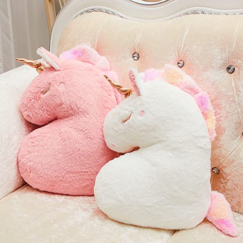 Maitys 2 Pcs 20 Inch Decorative Unicorn Pillows for Girls Kids Bedroom White Pink Fluffy Plush Stuffed Animal Toy Large Soft Cute Unicorn Throw...