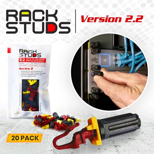 Image of Rackstuds R20 Series II - Server Rack Screws 20 Pack | Cage Nut Replacement | Red 2.22mm /0.086 inch | A Faster, Easier Solution for Rack mounting Gear in 19 inch Racks with Square Punched Vertical Rails