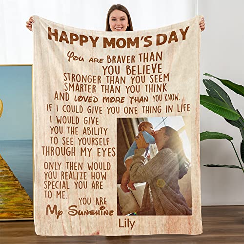 TURMTF Mothers Day Custom Photo with Name Gift for Mom, Birthday Gift from Daughter Son Custom Personalized Gifts 50"x60"