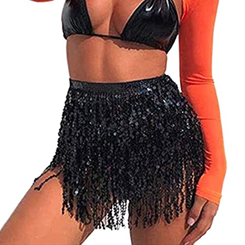Women's Sequin Tassel Skirts Rave Fringe Hip Scarf for Festival