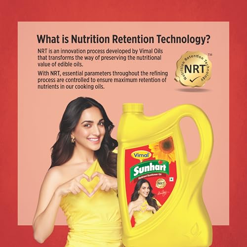 Image of Vimal Sunhart Sunflower Oil: Refined for Optimal Nutrition | Healthy Cooking Oil for All Your Culinary Needs | 5L