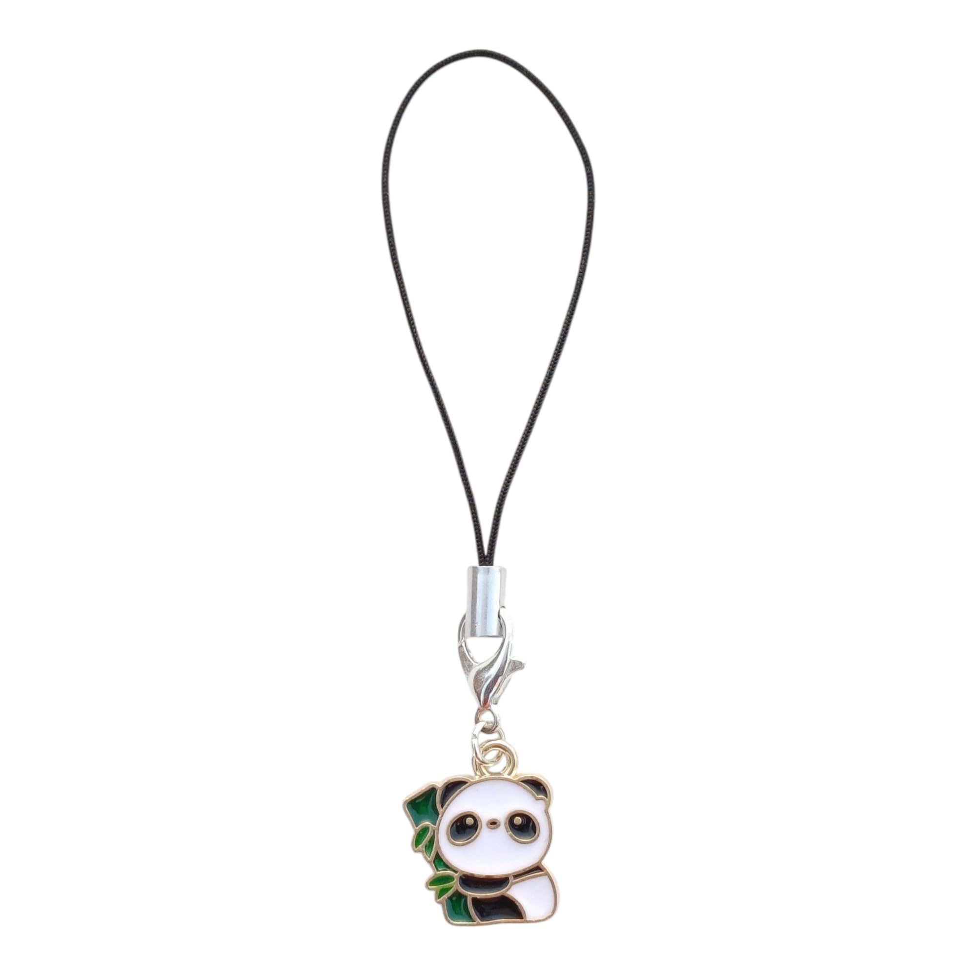 Panda Phone Charm with Bamboo Leaf White and Green Enamel Mobile-picture-43