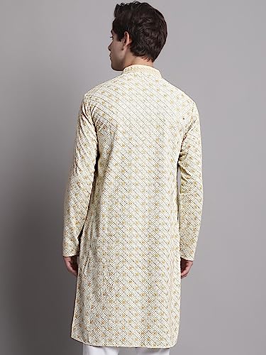 Image of Jompers Men's Regular Fit Cotton Chikankari Embroidered and Sequence Kurtas