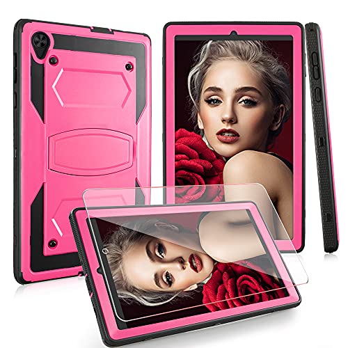 Mignova for Alcatel Joy Tab 2 8 inch 2020 Case Model 9032Z Come with HD Tempered Glass Screen Protector for TCL Tab Model 9048S Tablet Case Built in Stand Shockproof Hard Back Shell Case (Pink+1 Pcs)