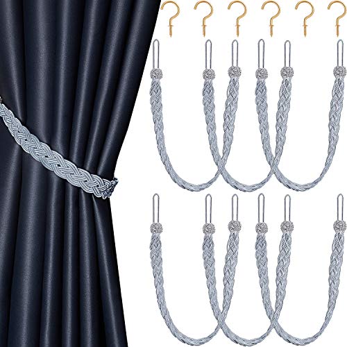 Blulu Braided Curtain Tiebacks Rope Belt Curtain Ties with Hooks Metal Curtain Tieback