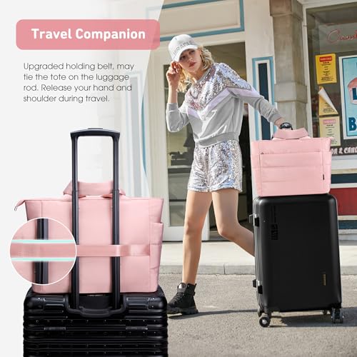 Image of KALIDI Quilted Carryall Tote Bag, Large Puffer Crossbody Women Handbags Shoulder Soft Fluffy Lightweight Travel