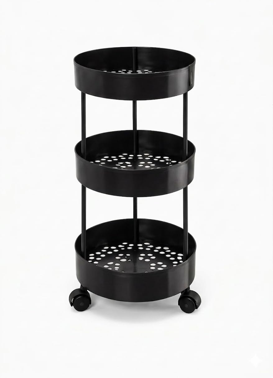 Round Multipurpose Storage Trolley with Wheels | Rotating Kitchen Rack for Vegetables & Fruits | Metal Spice Rack Organizer (3R Trolly)-image-28