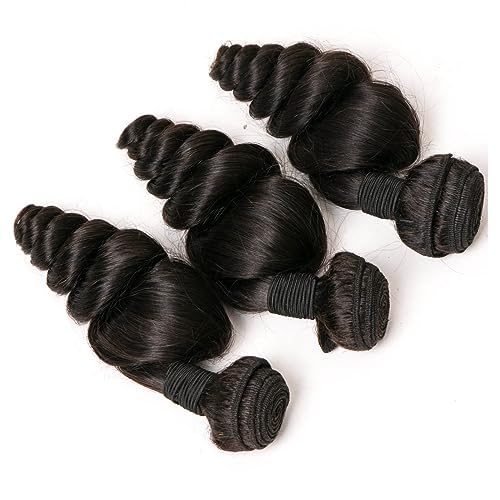DaiMer Human Hair Bundles Loose Wave 3 Bundles 14 16 18 Inch 10A Grade Brazilian Virgin 100% Unprocessed Human Hair Loose Wavy Bundles Natural Black Weave Human Hair Extensions - Image 4