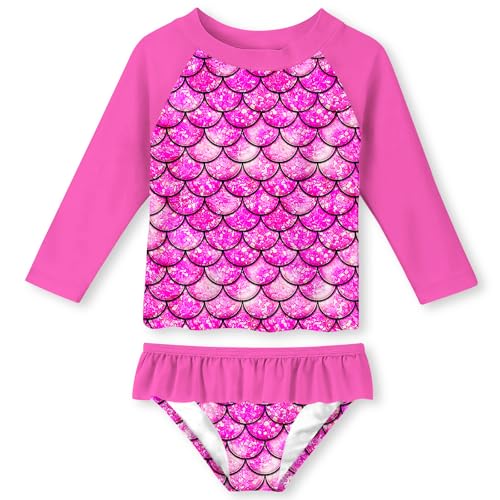 Image of UNIFACO Toddler Girls Swimsuit Rashguard Set Summer Beach Breathable Tankini with UPF 50+ Sun Protection 2-8T