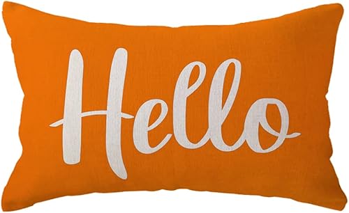 Hello Lumbar - Fundas de almohada decorativas rústicas rectangularescintura de 12 x 20 pulgadas, fundas de cojín para decoración de bienvenida