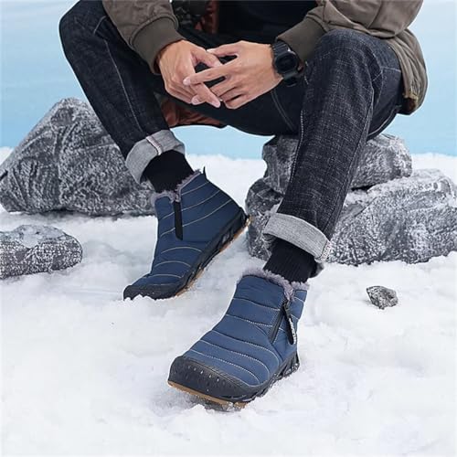 Image of Jakcuz Men Snow Boots Water Resistant Non-slip Winter Shoes with Fuzz Lined Warm High Top Boots for Men