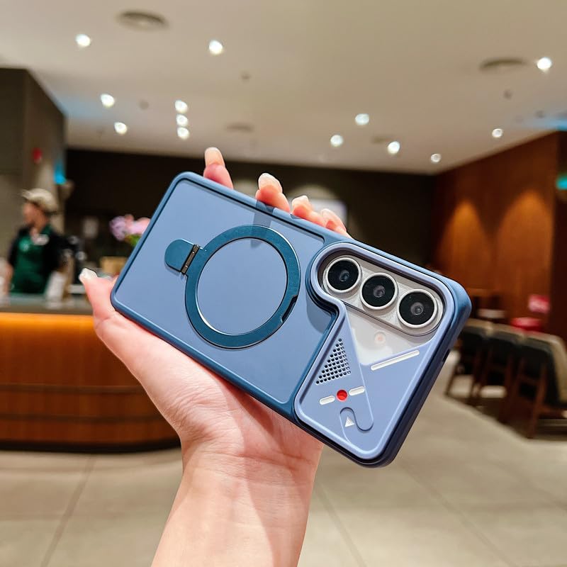 Image of LuxuryKase Magnetic Shockproof Case for Samsung Galaxy S26 Plus | Foldable 110 Metal Ring Kickstand | Matte Finish | Futuristic Camera Shield Design | Slim Profile & MagSafe Compatible - Blue