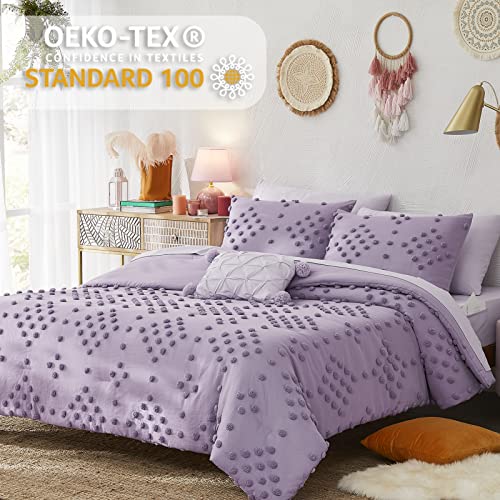 Image of Girls Twin Bedding Set - 5 Pieces Tufted Pom Bed in a Bag Purple Bed Set
