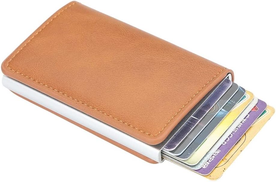 Men Wallet PU Leather Vintage Credit Card Holder Unisex Antitheft Security Aluminum Metal Purse (Color : Black, Size : 9.5 * 6cm)
