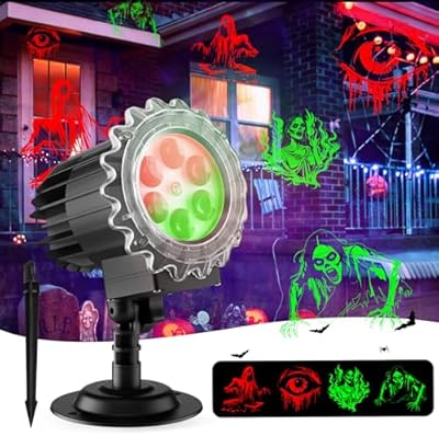 Matekxy Halloween Projector Lights Outdoor, 2025 Upgraded 3D Brighter Green&Red Decoration LED Light, Landscape IP44 Waterproof Holiday Lamp for Xmas Parties Garden Patio Indoor