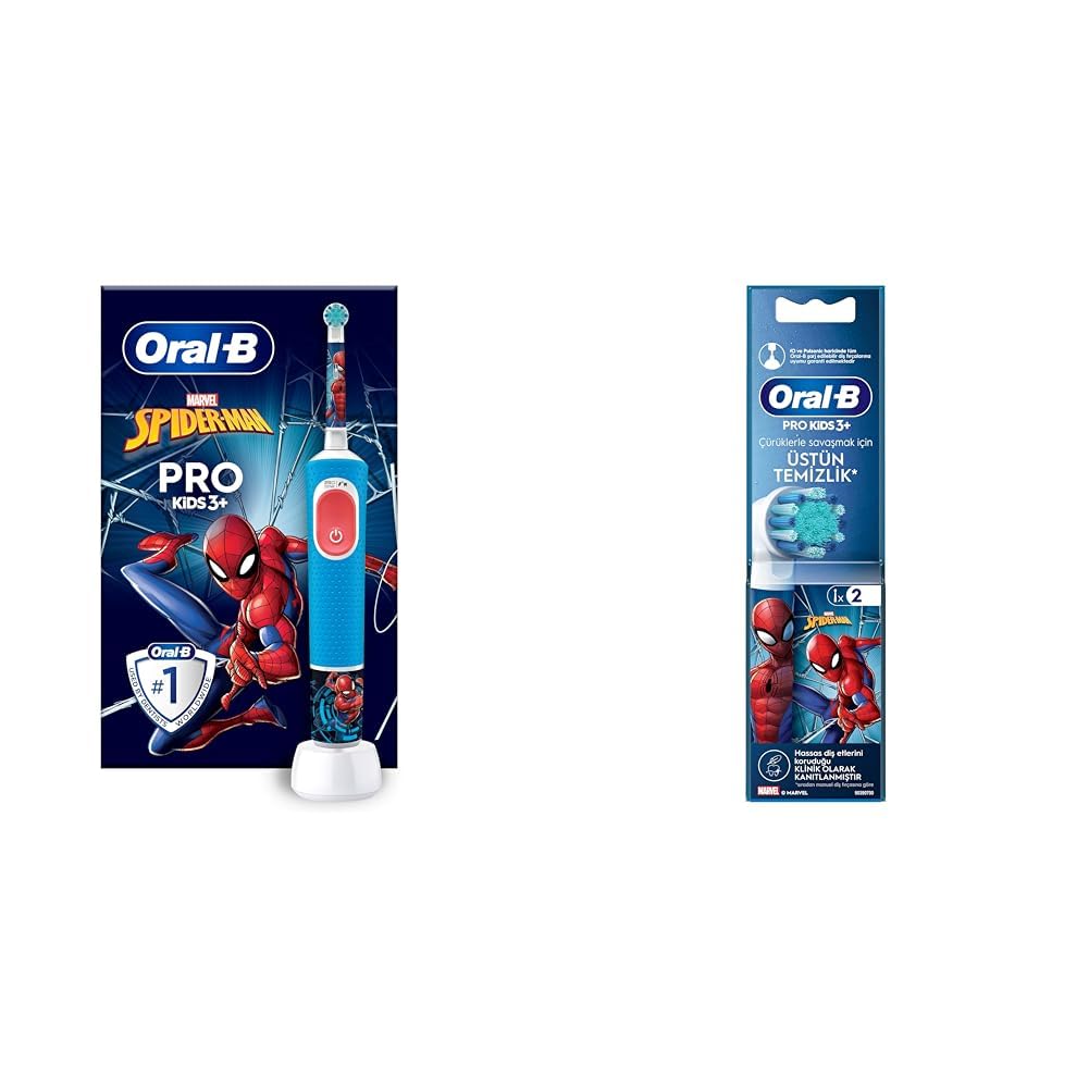 Oral-B Çocuk Şarjlı/Elektrikli Diş Fırçası Spiderman D103 + Oral-B Çocuk İçin Spiderman Şarjlı Diş Fırçası Yedek Başlığı 2 Adet