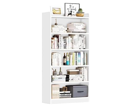 Engineered Wood 6 Tier Bookcase Open Book Shelf Storage Cabinet (MR-007 / White / 136 x 24 x 71cm) DIY(Do It Yourself)