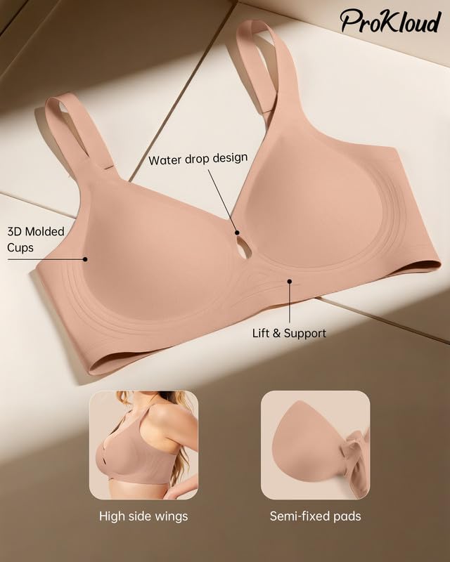 Image of ProKloud Bras for Women No Underwire Wireless Jelly Bras Full Coverage Seamless Push Up Bralettes Support Tshirt Bra