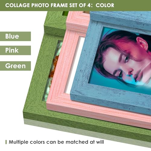 Image of DUENPY 4x6 Collage Frame Tempered Glass For 4 4x6 Photos Green | Premium Tempered Glass Provides Clear Vision, Ideal Decor to Arrange Your Warm Family Photos At Home