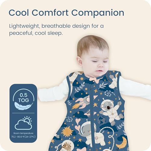Image of Sleep Sack 6-15 Months, Summer Light Baby Wearable Blanket with 2-way Zippers, Premium Soft Breathable Sleeping Bag for 6-12-15 Months Baby, 2 Pack(Animal Spaces)