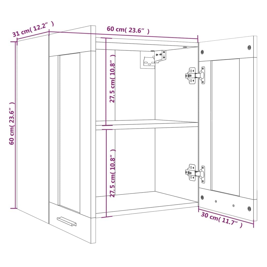 Armario colgante de madera en aspecto de roble negro, 60 x 57 x 207 cm, con puertas, moderno armario de cocina con espacio para utensilios de cocina y almacenamiento