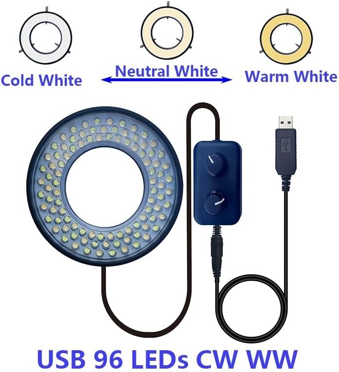 Miniatura 2 de Kit de accesorios para microscopio LED anillo luz USB 5V 4 zonas temperatura de color ajustable microscopio estéreo diapositivas de microscopio