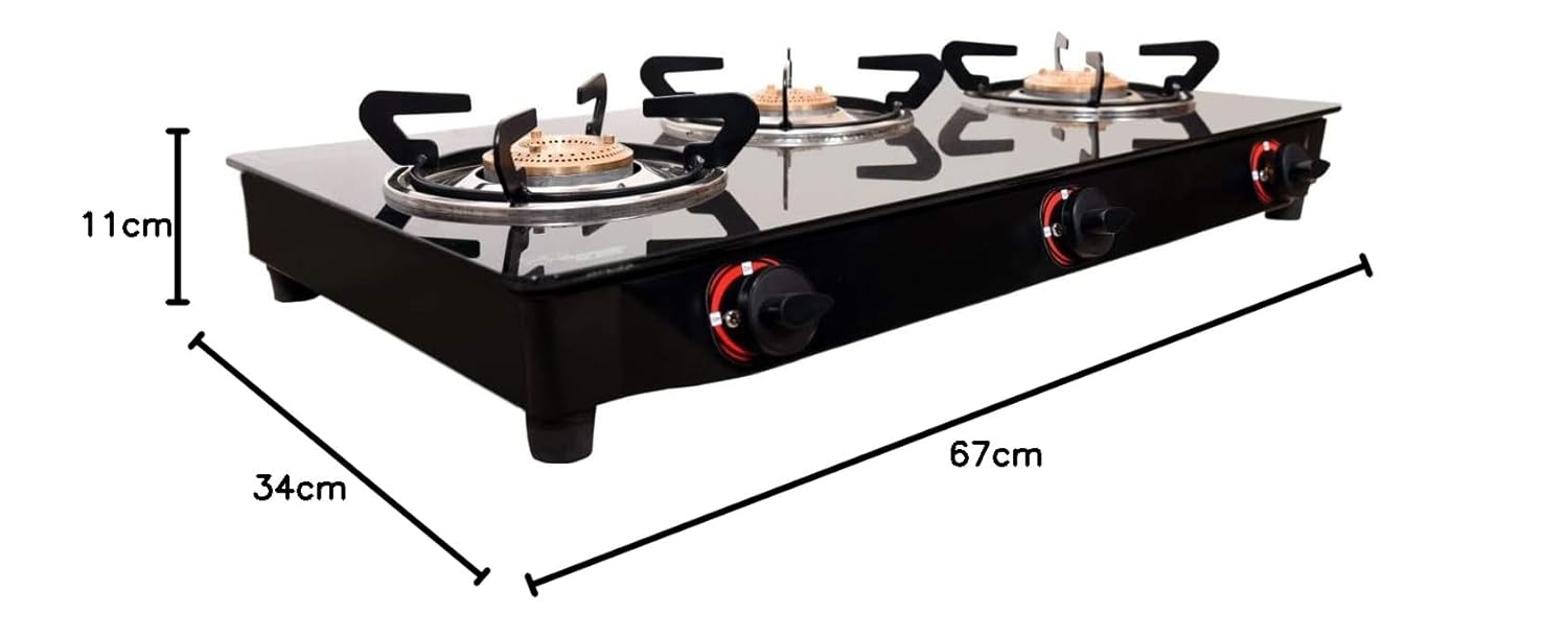 Butterfly Smart 3 Burner Glass Top Gas Stove measurements