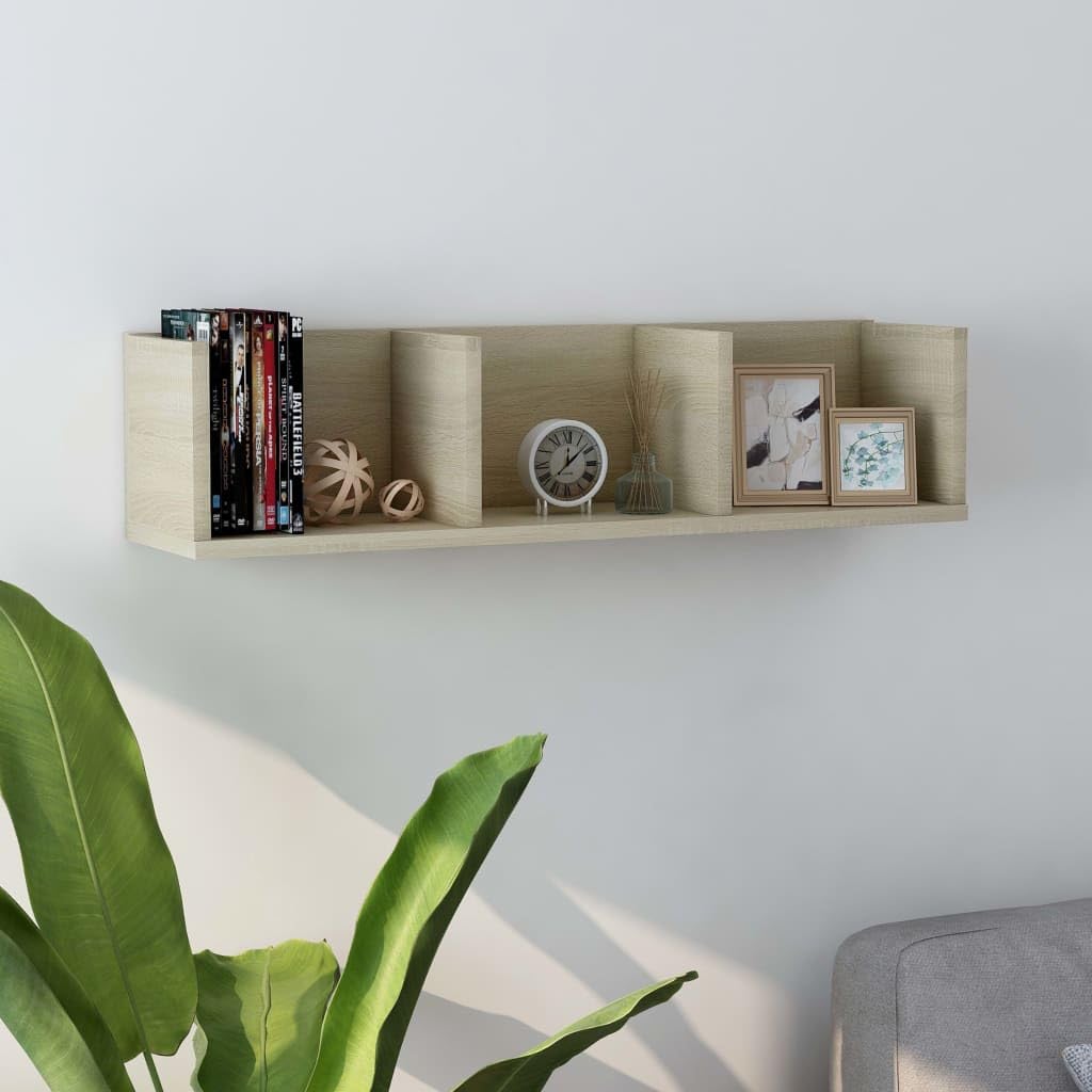 Scaffale Porta CD a Parete Rovere Sonoma 75x58x18cm Multistrato | Mobile sospeso con 3 scomparti per organizzare dischi e accessori in soggiorno o studio.