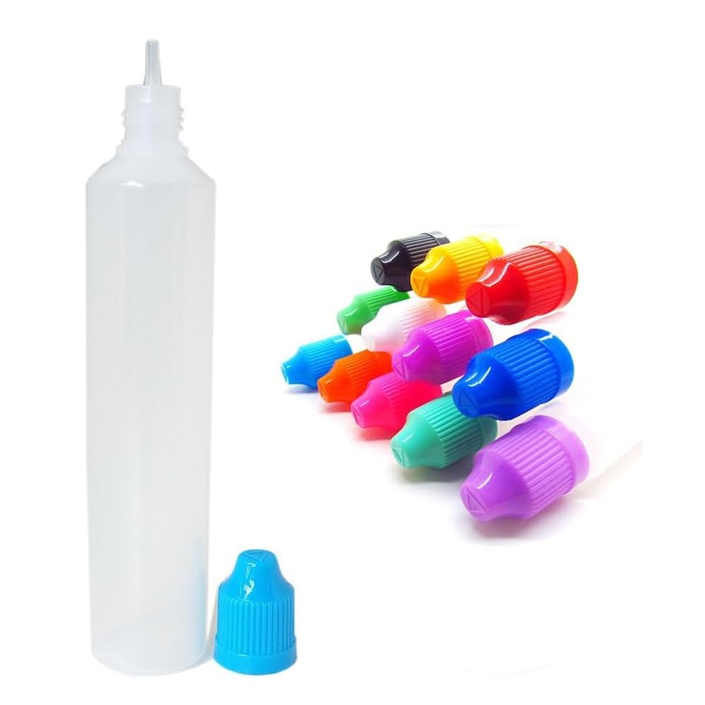 10 Pack Gorilla Chubby Unicorn LDPE Bottles With Leak-proof Childproof Tampering Caps,Easy to Squeeze Dropper Bottle Dispenser for Liquids Mixing DIY,Caps in Random Color (White,30ml Long Style)