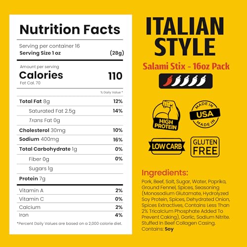 Image of Long John Snacks Dried Salami Sticks, Italian, 16 Oz