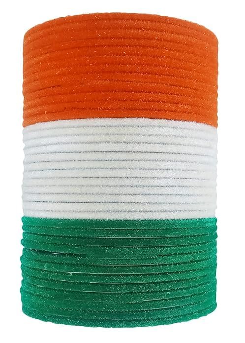 Tiranga Color Velvet Metal Bangles for Women | Indian Flag Tricolor Chudi Set for Girls & Ladies | Orange White Green Velvet Bangles for Independence Day Republic Day Ethnic Jewelry-picture-48