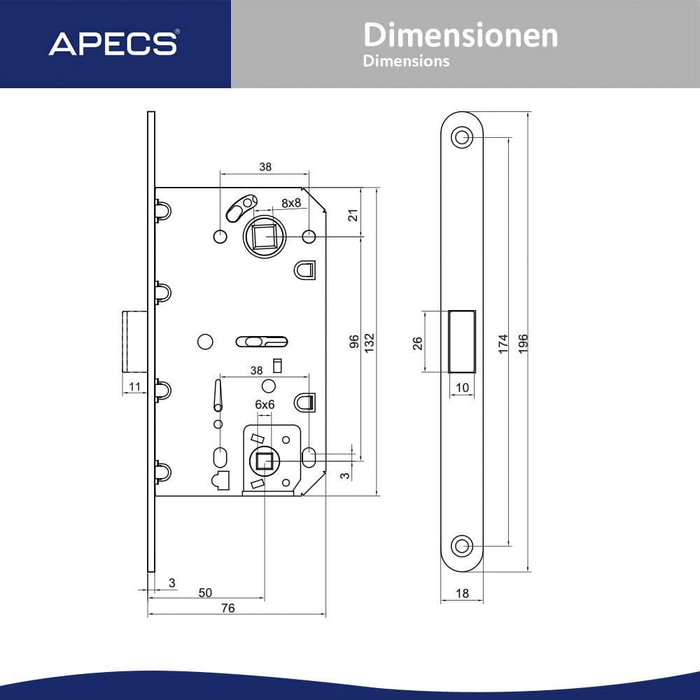Serrure magnétique APECS, serrure silencieuse moderne avec serrure à plaque, pour portes intérieures de maison et de bureau, APECS 5300-MC-WC (WC)