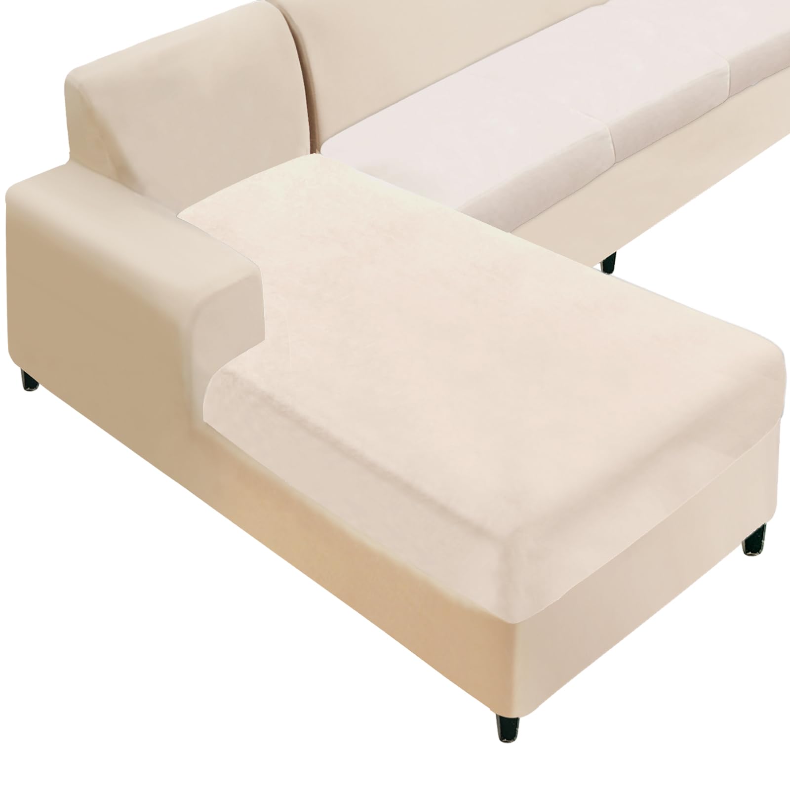 NAISI Sectional Couch Cover 1 Piece Velvet Separate Chaise Lounge Cover Soft Stretch Sofa Slipcovers for Left/Right Chaise Sectional Couch(Chaise Lounge,Beige)