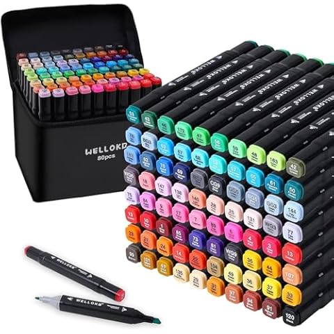 WELLOKB 80 Colour Dual Tip Marker Set Cover