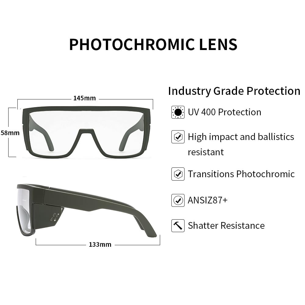 Lunettes de sécurité photochromiques de transition UV400 - Verres gris clair à gris foncé ANSI Z87 - Approuvées contre les chocs