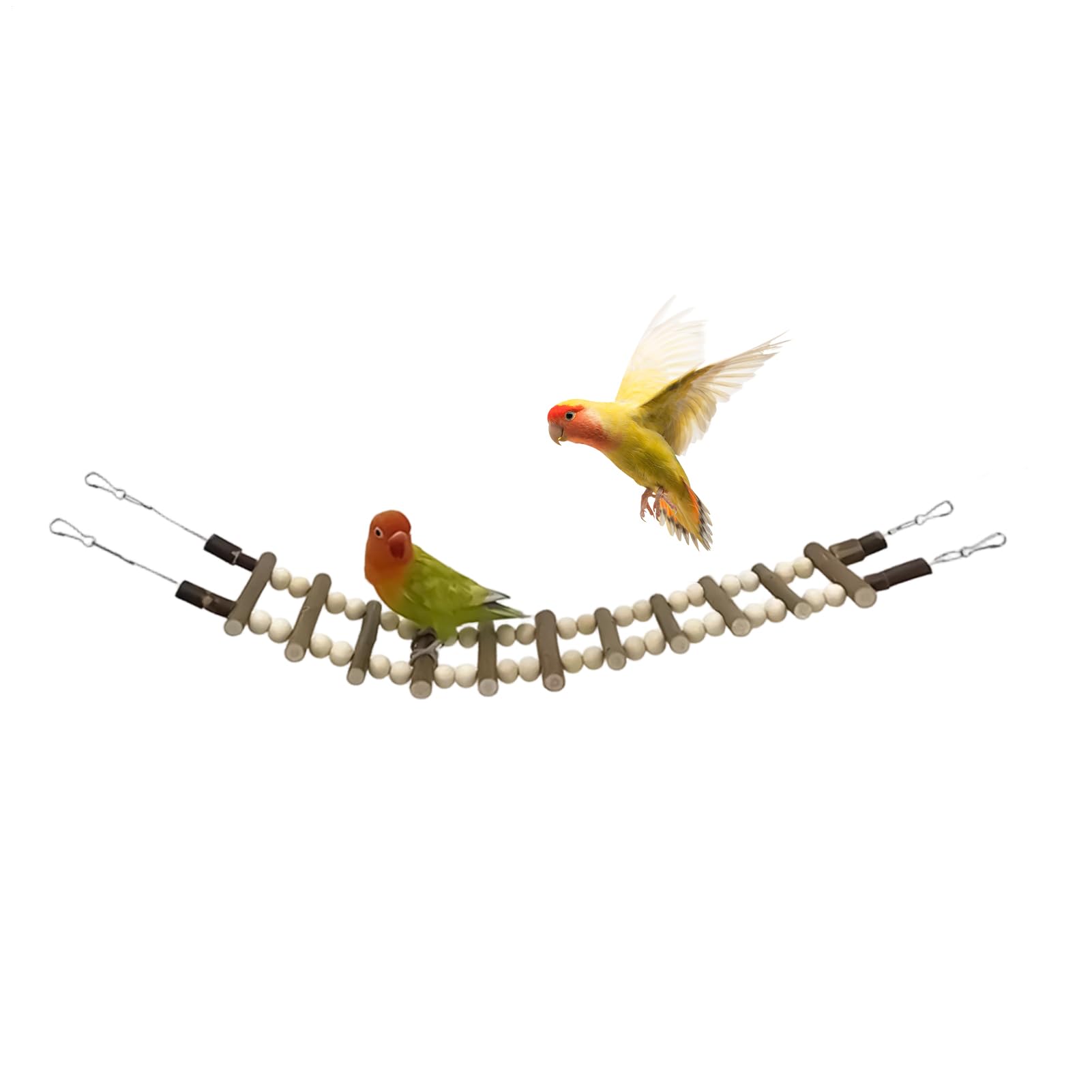 Parakeet Ladder,Wooden Swing Bridge with Hooks,Climbing Bird Toys - for Cockatiel, Hamster, Ferret, Lovebird, Macaws, Finches, Sugar Glider