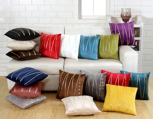 Image of Amazon Brand - Umi Gold Leather Striped Pack of 2 Throw Pillow Covers Velvet Decorative Cushion Covers Cases for Sofa Bedroom Livingroom Car 20 x 20 in Teal Color
