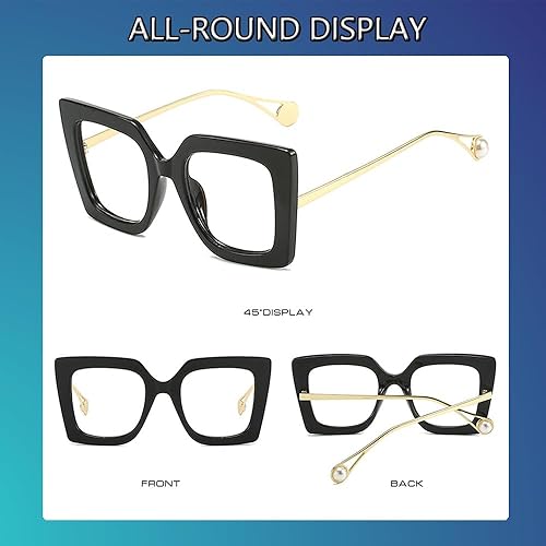 Miniatura 2 de Gafas cuadradas de gran tamaño con bloqueo de luz azul para mujer, gafas gruesas de moda con incrustaciones de perlas para el brazo, anteojos para
